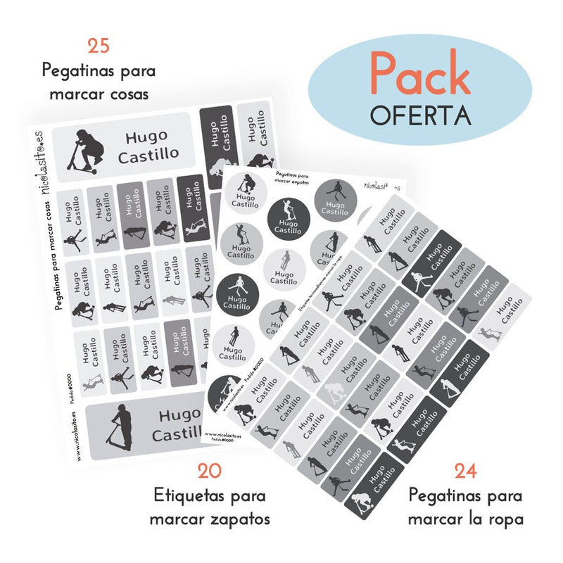 Compra online pack ahorro pegatinas y etiquetas personalizadas Patinete