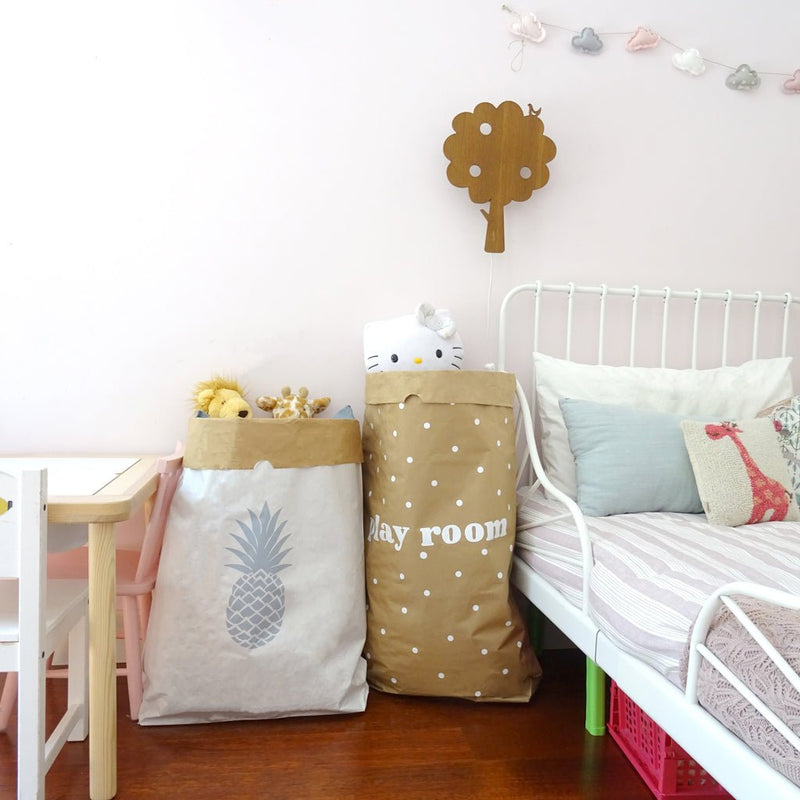 Decoración cuartos infantiles saco de papel almacenaje de juguetes Piña