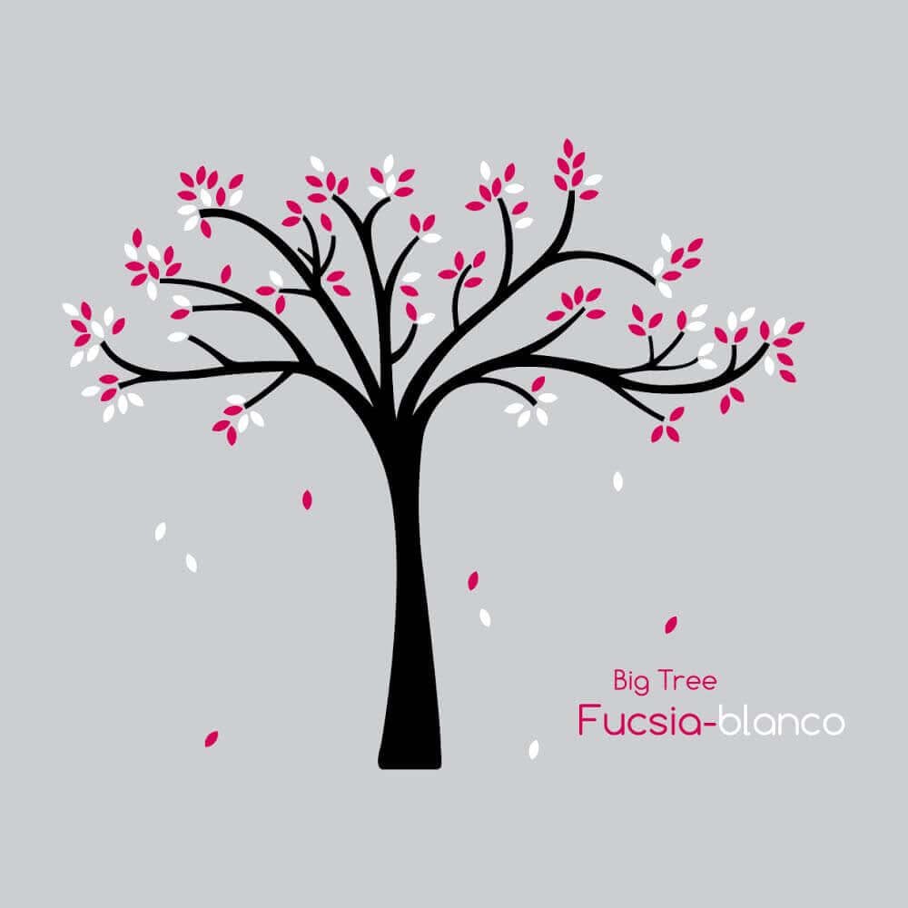 vinilo de árbol grande de hojas fucsia y blancas de nicolasito #color_Arbol hojas Fucsia Blanco