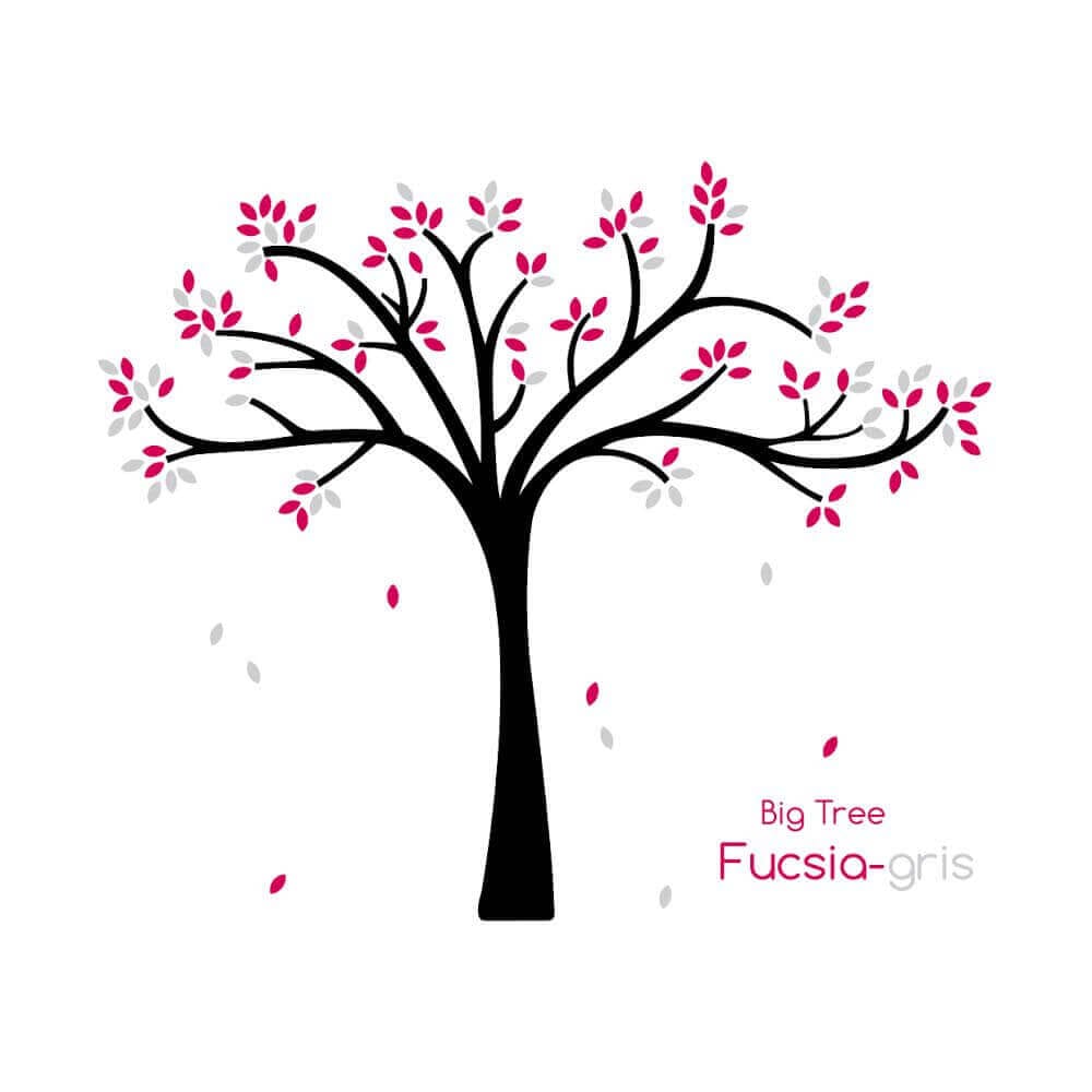 vinilo decorativo con forma de árbol con hojas fucsia y gris de nicolasito #color_Arbol hojas Fucsia Gris