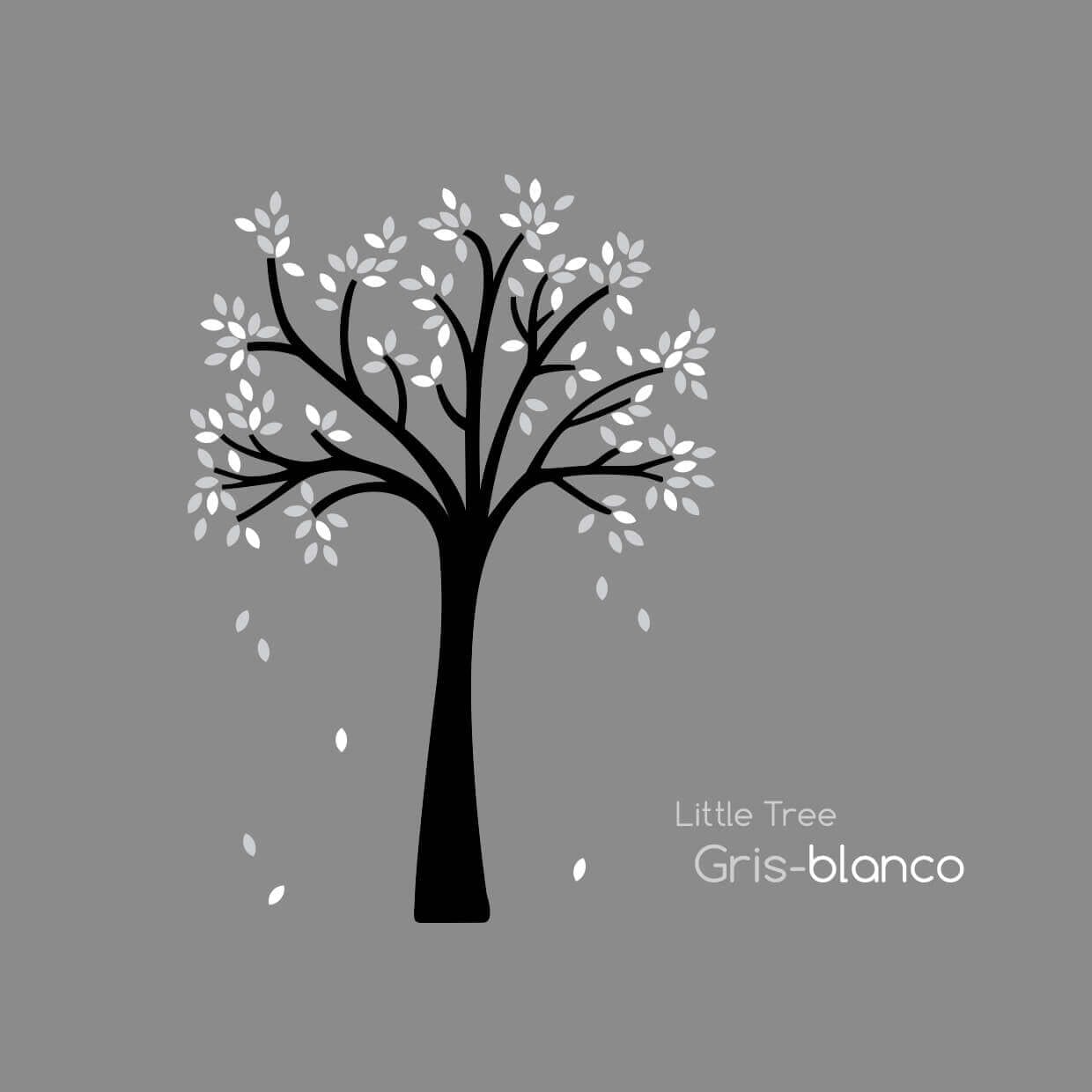 vinilo árbol pequeño con hojas blancas y grises de nicolasito #color_Arbol hojas Gris Blanco